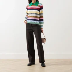 Online Stripe Knit Polo Shirt Women Tops
