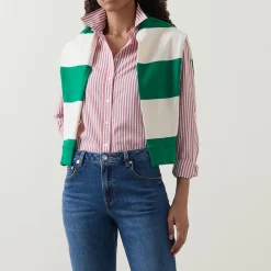 Outlet Stripe Logo Shirt Women Tops