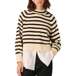 New Striped Button Detail Sweater Women Sweaters & Cardigans