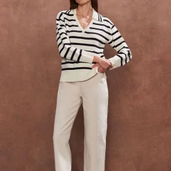 Hot Striped Collared Sweater Women Sweaters & Cardigans