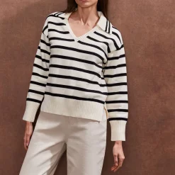 Hot Striped Collared Sweater Women Sweaters & Cardigans