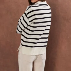 Hot Striped Collared Sweater Women Sweaters & Cardigans