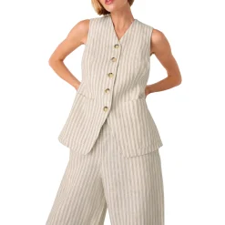 New Striped Linen Waistcoat Top Women Tops