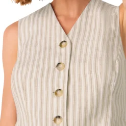 New Striped Linen Waistcoat Top Women Tops