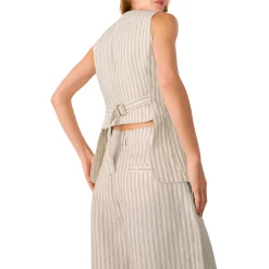 New Striped Linen Waistcoat Top Women Tops