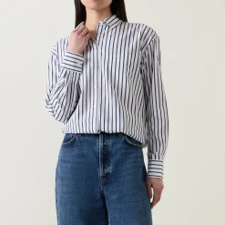 Outlet Striped Poplin Shirt Women Tops
