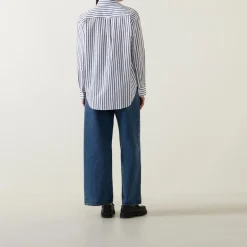 Outlet Striped Poplin Shirt Women Tops