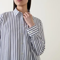 Outlet Striped Poplin Shirt Women Tops
