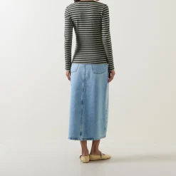 Striped Rib Long-Sleeved T-Shirt Women Tops
