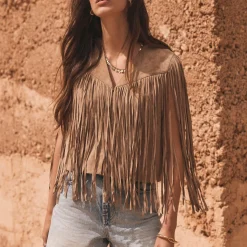 Online Suede Fringe Waistcoat Women Coats & Jackets