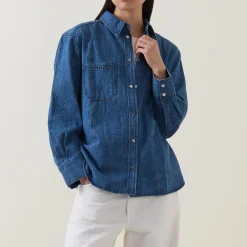 Outlet Teresa Printed Denim Shirt Women Tops