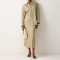 New Textured Seam Side Slit Skirt Women Skirts