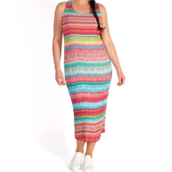 Outlet Textured Striped Dress Women Dresses