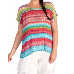 Online Textured Striped T-Shirt Women Tops