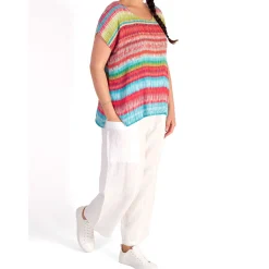 Online Textured Striped T-Shirt Women Tops