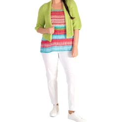 Online Textured Striped T-Shirt Women Tops