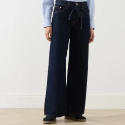 Online Tie-Fastening Wide Leg Jeans Women Denim