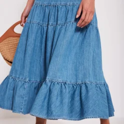 New Tiered Denim Skirt Women Skirts
