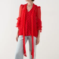 Online Trina Ruffle Polka Dot Blouse Women Tops