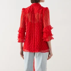 Online Trina Ruffle Polka Dot Blouse Women Tops