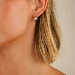 Sale Two Tone Barrel Huggie Earrings Women Earrings