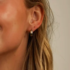 Sale Two Tone Barrel Huggie Earrings Women Earrings