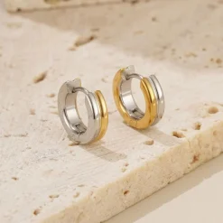 Sale Two Tone Barrel Huggie Earrings Women Earrings