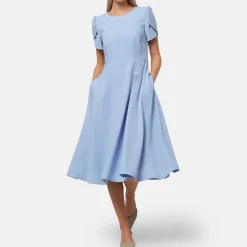 Sale Vera Puff Sleeve Flared Dress Women Dresses