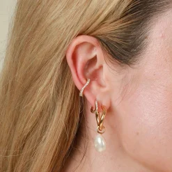 Outlet Wave Crystal 18k Gold-Plated Huggies Women Earrings