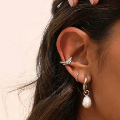 New Wave Rhodium-Plated Huggies Women Earrings