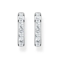 Discount White Stones Pavé Silver Hoop Earrings Women Earrings
