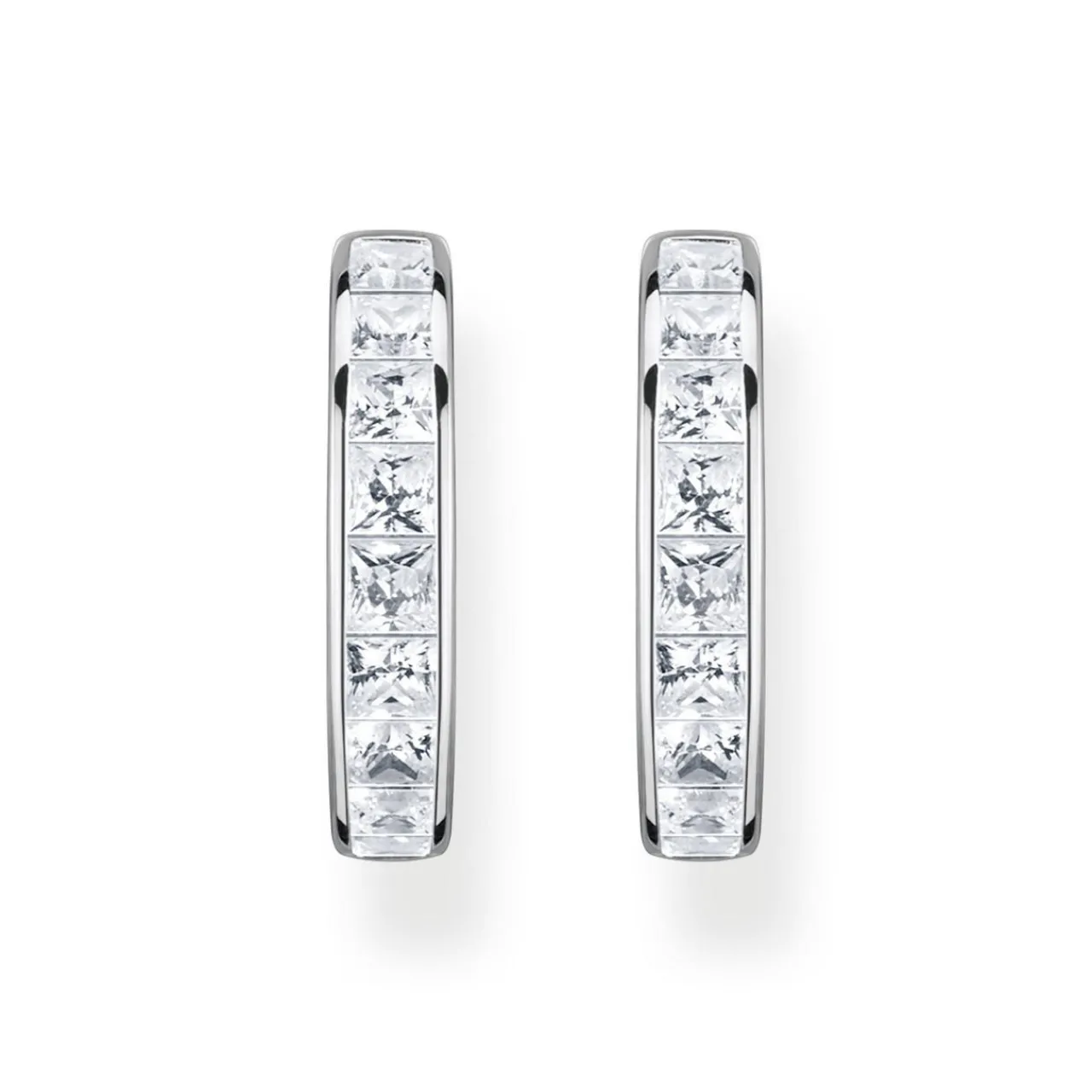 Discount White Stones Pavé Silver Hoop Earrings Women Earrings