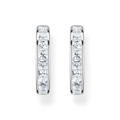 Discount White Stones Pavé Silver Hoop Earrings Women Earrings
